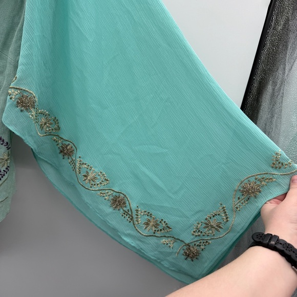 Vintage Wilson's Leather‎ Blue Suede Boho Western Sequin Kimono Sleeve Top Sz XL - Picture 4 of 16